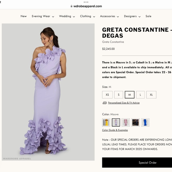 Greta Constantine designer formal gown size medium in colour Mauve - Picture 1 of 14
